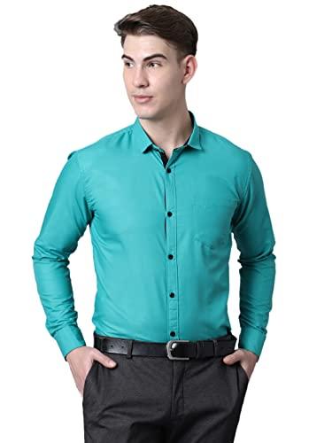 majestic man slim fit cotton blend formal shirts for men (xx-large, teal blue)