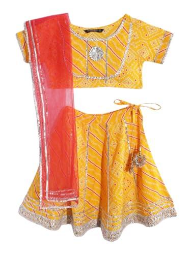 readiprint fashions straight style yellow color cotton fabric choli with lehenga and red color dupatta-(7-8y)