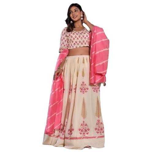 meena bazaar women's ethnic cotton printed lehenga choli set