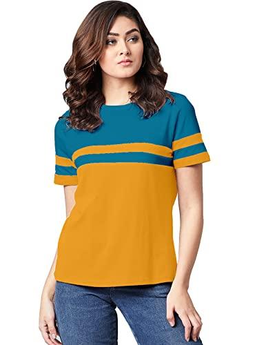 ausk half sleeves t-shirts for women color-mustard,teal (size-xx-large)