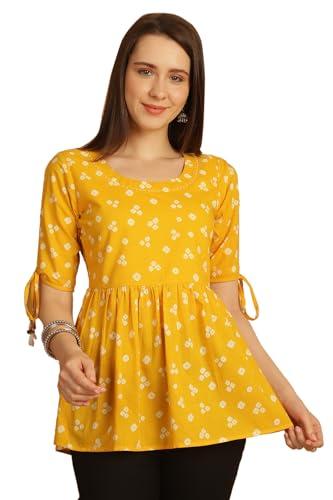 rajnandini women's pure cotton bandhani printed short top (jopljpr748-s_mustard_s)