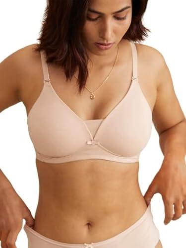 nykd women's cotton lightly padded seamless wire free everyday t-shirt bra for women daily use wireless, 3/4th coverage - bra, nyb003, nude, 32b, 1n