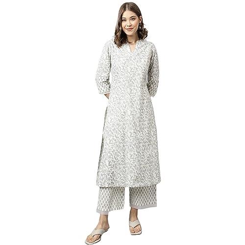 fiorra women's off white cotton a-line kurta with palazzo set0091