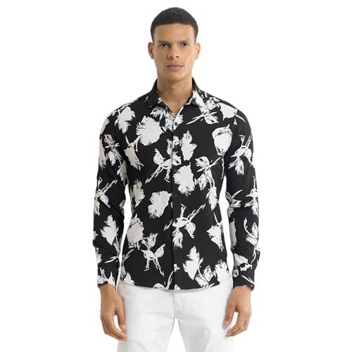 snitch black floral polyester shirt