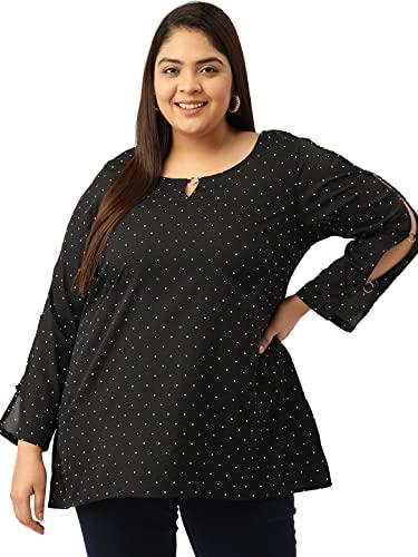 therebelinme plus size women's black polka dot keyhole neck top(xxxxl)