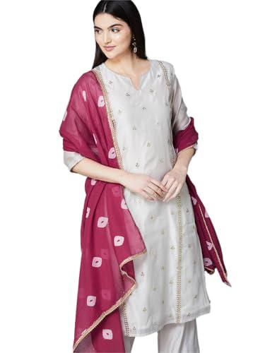 melange by lifestyle women's chanderi regular kurta set (1000013437936 off white