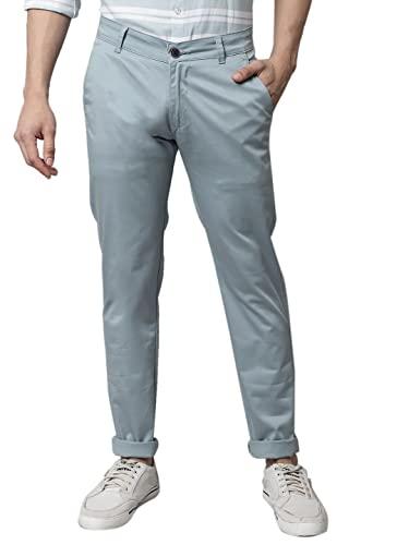 majestic man slim fit cotton blend casual trousers for men (36, sea blue)