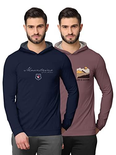 bullmer trendy front & back printed fullsleeve hooded sweatshirt for men -combo pack of 33 - navy blue_taupe/medium - cotton blend, regular