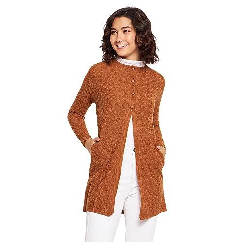 clapton women v neck fullsleeves solid cardigan has straight hem & button closure ady3001-c-saffron_xxl