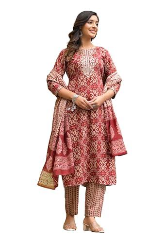 klosia women straight block printed kurta and pant set with dupatta | ethnic set | dupatta set | suit set | kurta set | (x-large)