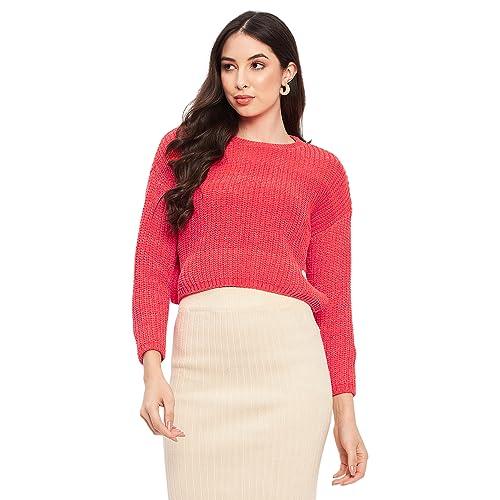 duke stardust women full sleeve woven sweater (lqs9655_orange_l)