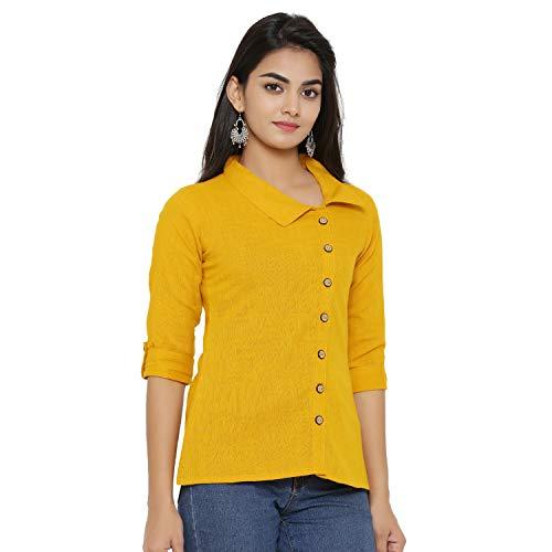 yash gallery women's cotton solid straight top for women (1009ykyellow_yellow_medium)