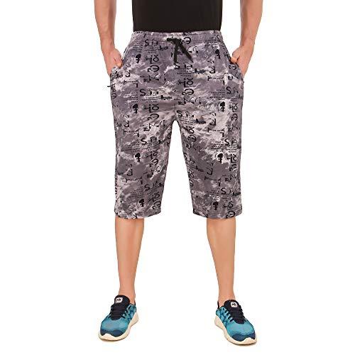 uzarus men's cotton three fourth capri shorts with two zippered pockets (xxl, purple)