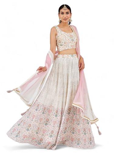 zeel clothing women's floral printed georgette new semi-stitched lehenga choli with dupatta (5081-white-womens-lehenga-choli-latest; free size)