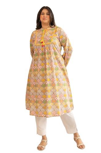 xl love - by janasya women's multicolor cotton ethnic motifs a line kurta(pjne4281-kr-5xl)