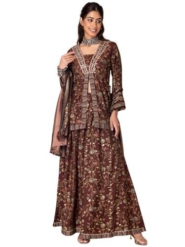 indya women's muslin kurta sets (icd00703_brown_l)