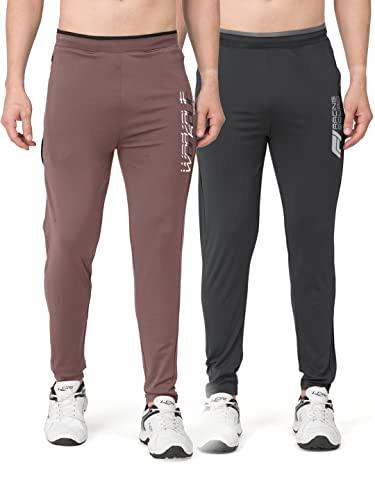 bullmer trendy pack of 2 cotton blend active athleisure trackpants for men -taupe/dark grey/medium