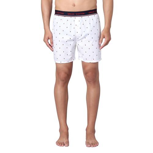 urban scottish men's boxer | white | 100% cotton, regular fit, mid-rise, printed | outer elastic