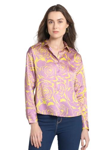 shaye trendy collar pink floral print long sleeves casual shirts for women