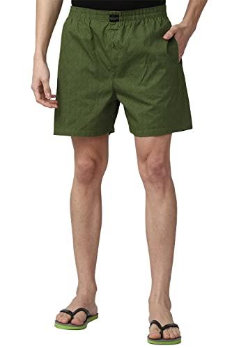 peter england men's pure cotton classic boxer shorts (pack of 1) (pebsmrgpv18523_olive_l)