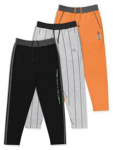 hellcat boys regular fit blended cotton stylish track pants - pack of 3-orange/grey_24(3-4y)