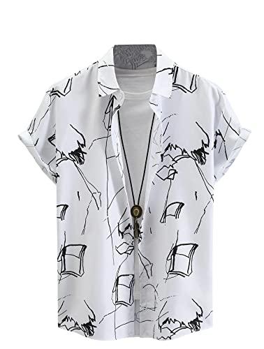 lymio men's polyester half sleeve printed casual shirt (mistry-white-s)