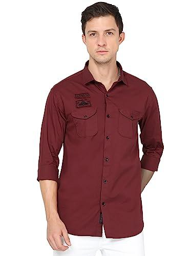 miraan men's double-pocket cotton long sleeve slim fit casual shirt (sigdoubmaroonxxl_maroon_xx-large)