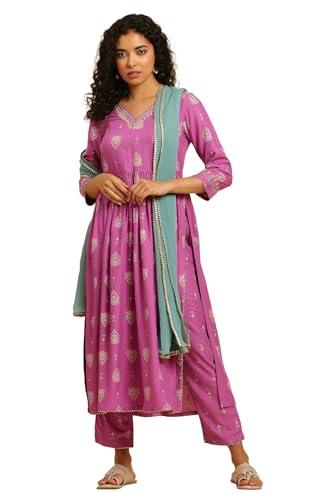 w for woman women's viscose kurta, straight pant & dupatta (23auws10279-122117_orchid purple_8)