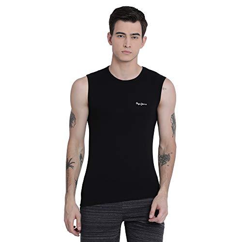 pepe jeans men's solid relaxed fit vest (atv02_black xl)