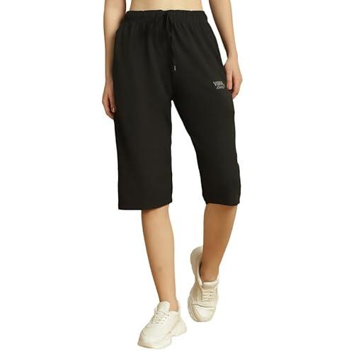 vimal jonney solid black regular fit polyster lycra capri for women