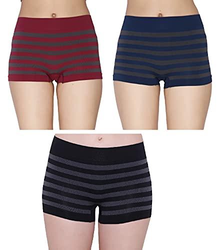 glamoras women's nylon blend boyshorts (pack of 3) (9434601_black, blue, maroon_free size)