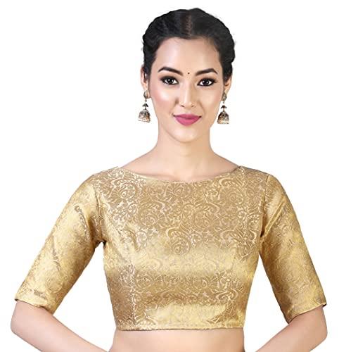 studio shringaar women's polyester elbow length sleeves saree blouse (s2386_gold_34)