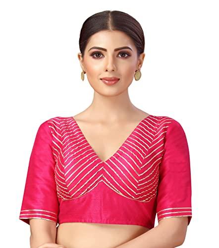 studio shringaar women's polyester elbow length sleeves gota embroidered padded saree blouse(pink, 38)