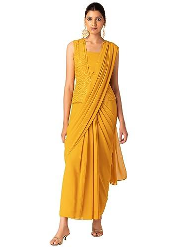 indya women's georgette saree (itn05222_yellow)