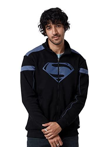 the souled store| official superman: sigil mens and boys jackets|full sleeve|regular fit graphic printed | 60% cotton 40% polyester black & blue color men jackets