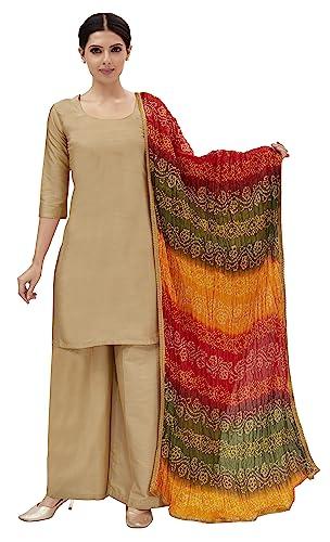 studio shringaar women's vegan silk multi coloured bandhni dupatta (42" x 2.5 meters, mehendi)