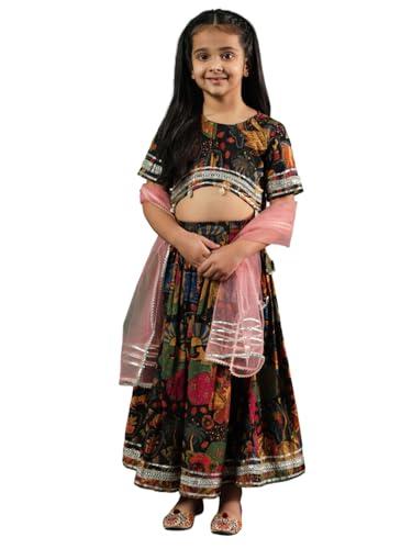 straight style cotton fabric black color printed lehenga choli with dupatta-(9-10y)