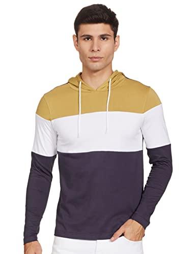 amazon brand - symbol men's cotton hooded neck regular fit hoodie(aw19tee17_e olive&white&iris navy_xl), multicoloured