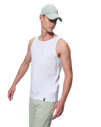 bewakoof men's solid 100% cotton vest - regular fit, round neck, sleeveless white