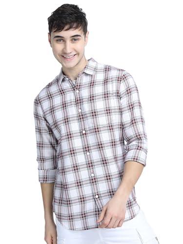 ketch men's checkered slim fit shirt (khsh000537_white/maroon xl)