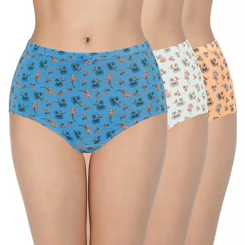 amante women printed full coverage high rise seamed inner elastic waistband, everyday wear breathable soft cotton full brief panties pack of 3 - ppk53105 (assorted) (l)