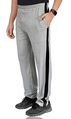 fflirtygo men's cotton track pants, joggers for men, night wear pajama, grey color with stripes and pockets.