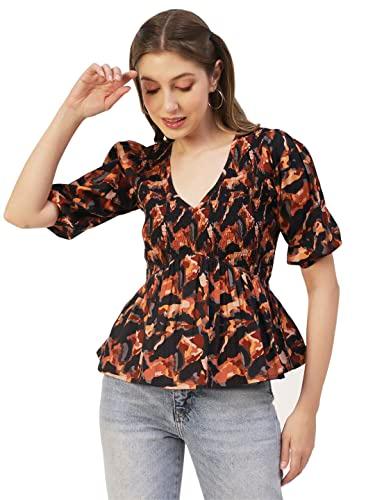 moomaya women’s smocked printed top, women’s elbow sleeve tops for summer