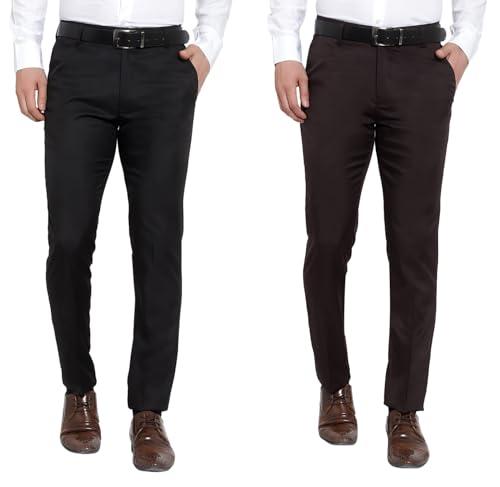 the ps men's formal regular fit cotton blend black, brown combo trouser (pack of 2) (32)