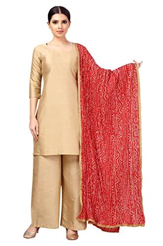 studio shringaar women's vegan silk crushed bandhni dupatta (42" x 2.5 meters, red)