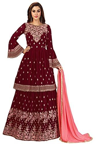 trendmalls women's georgette embroidery salwar suit anarkali lehenga set with dupatta (g61-maroon-l)