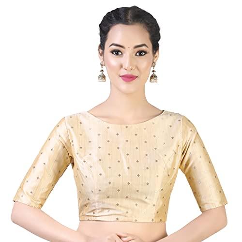 studio shringaar women silky brocade readymade elbow length sleeves saree blouse(gold, 40)