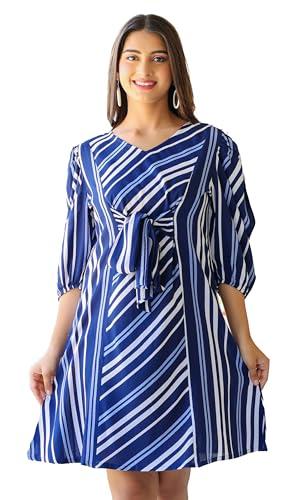 yash gallery women's stripe printed a-line above the knee dress (1455ykblue, xxl, blue)