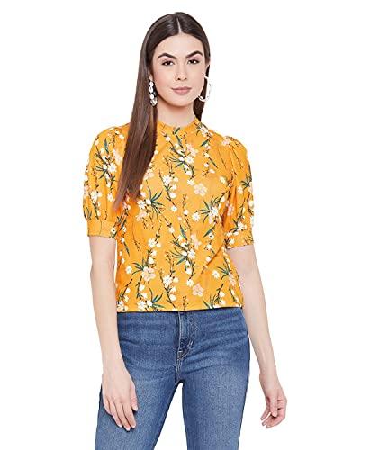 uptownie lite women's cotton printed high neck top (yellow,medium)