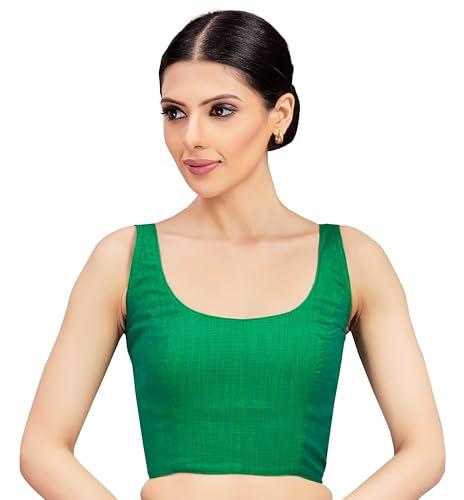 studio shringaar women's readymade cotton-silk sleeveless saree blouse(green, 36)